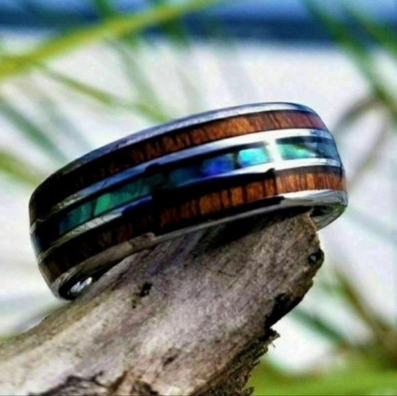 Jewelry - Tungsten Hawaiian KOA Wood Abalone Ring